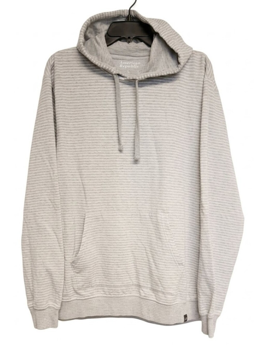 American Republic Light Gray Striped Hoodie Large